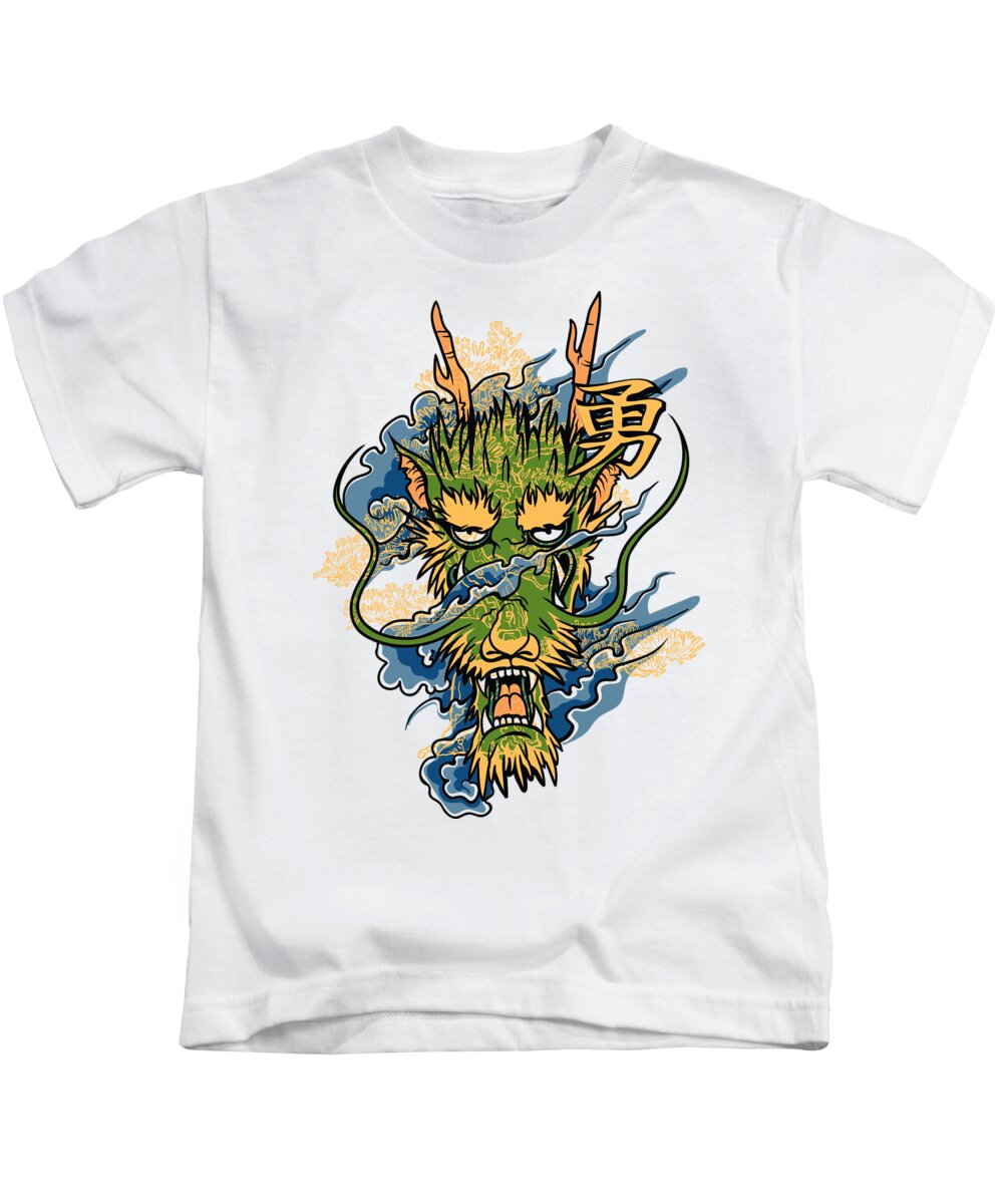 Japanese Kids T-Shirt featuring the digital art Japanese Dragon Head by Jacob Zelazny