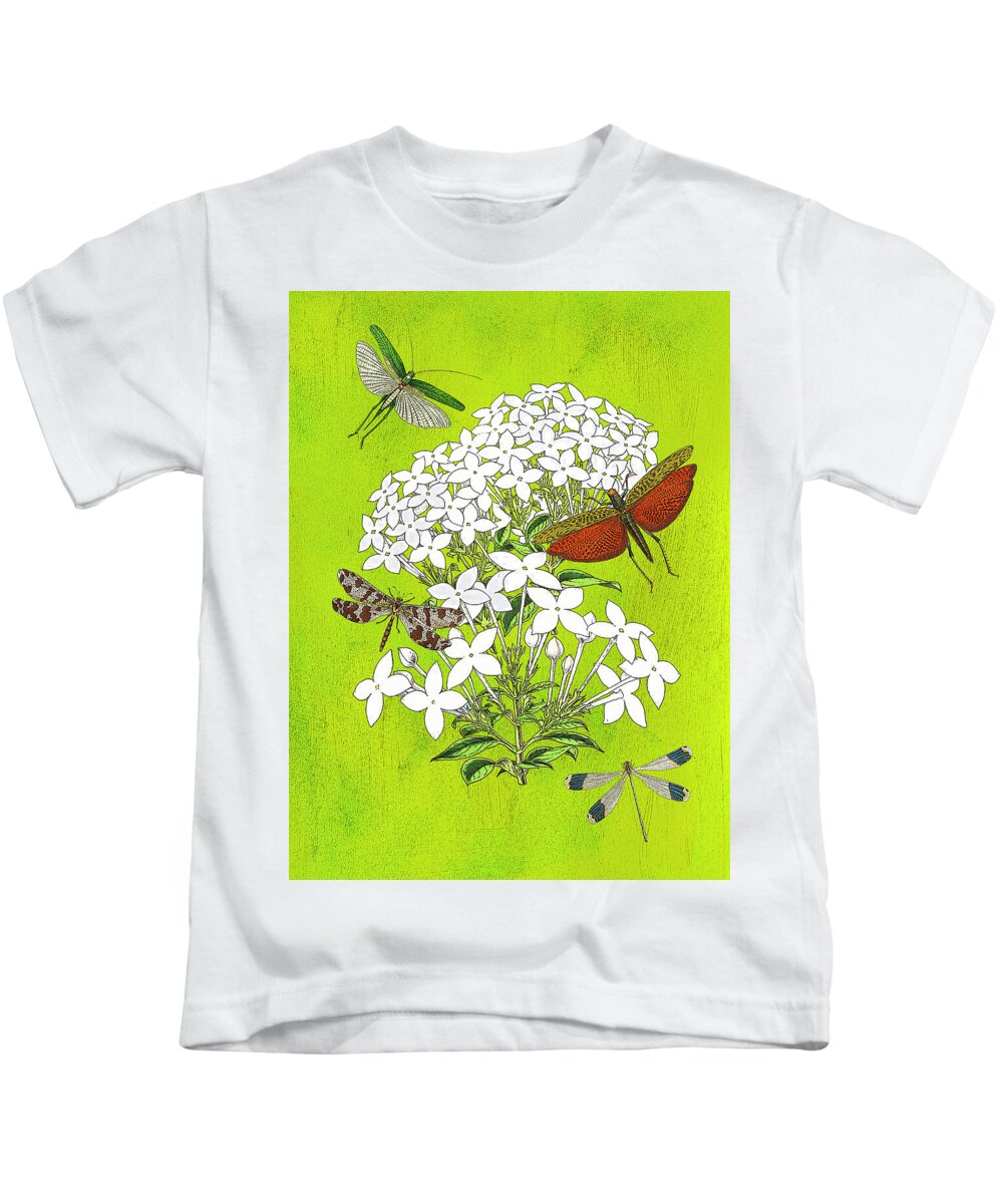Dragonfly & Jasmine Kids T-Shirt featuring the digital art Jasmin and Dragonflies by Lorena Cassady