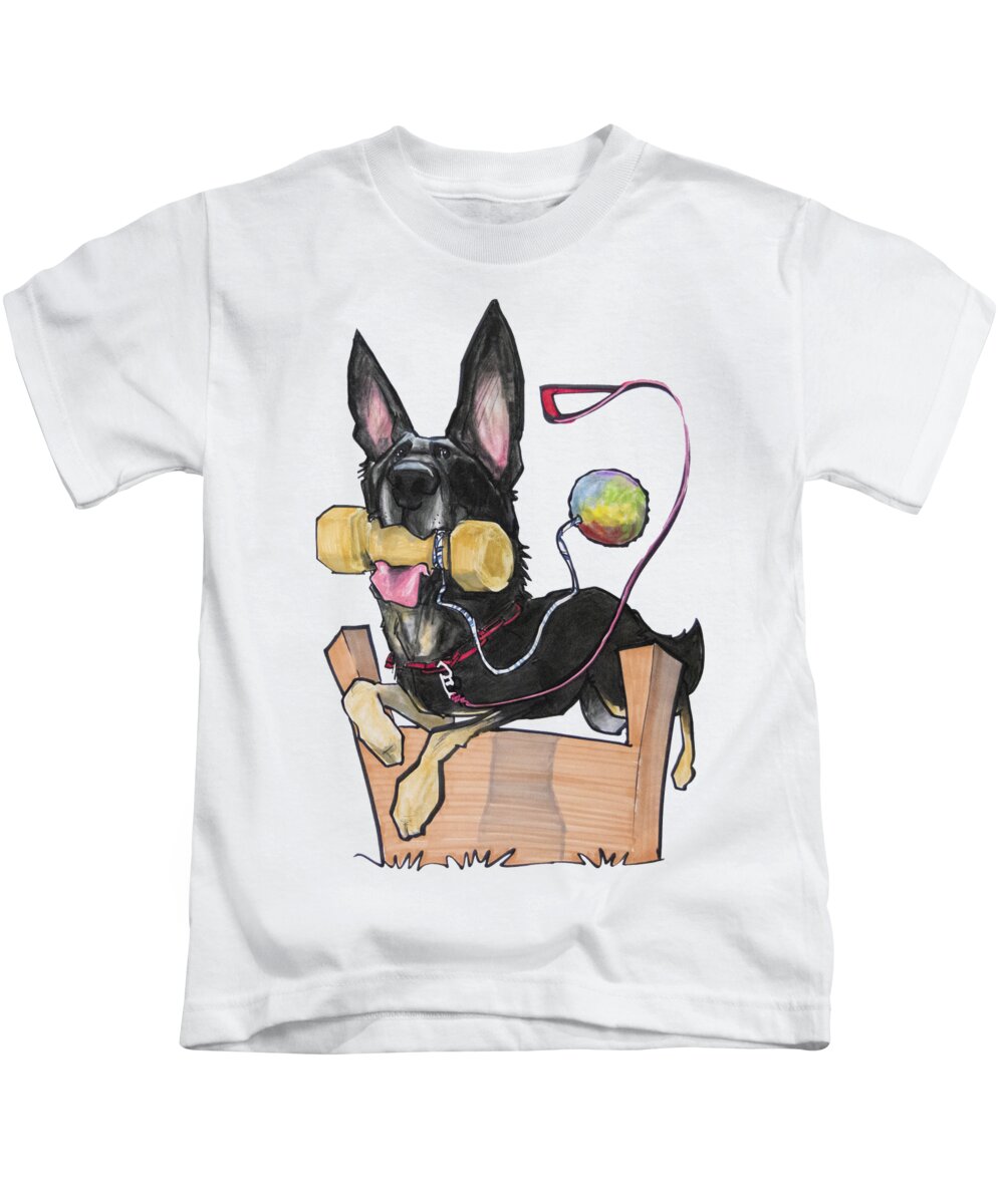 Dog Kids T-Shirt featuring the drawing Jumping German Shepherd by Canine Caricatures By John LaFree