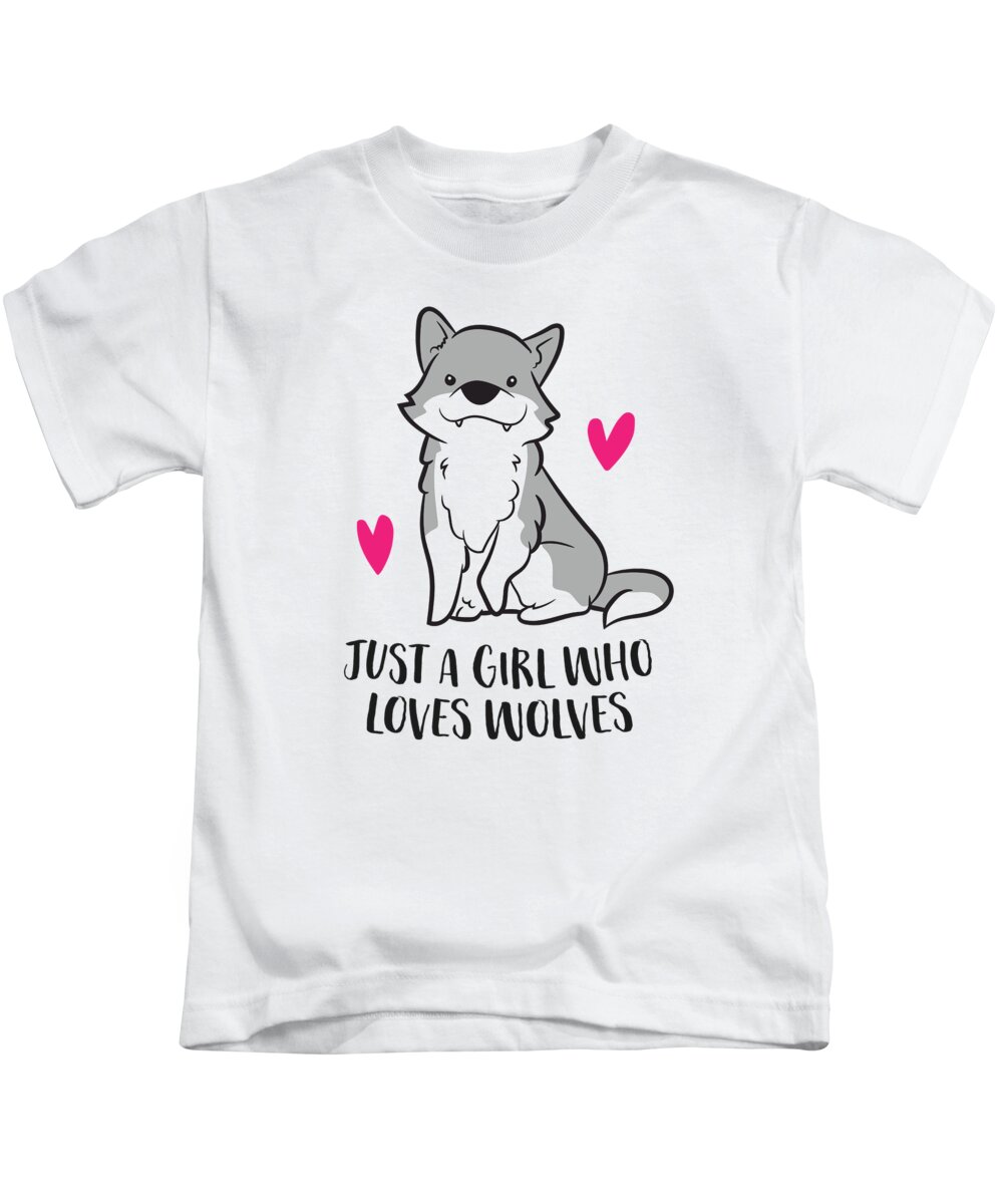 Hvad angår folk Overlevelse titel Just A Girl Who Loves Wolves Cute Wolf Girl Kids T-Shirt by EQ Designs -  Fine Art America