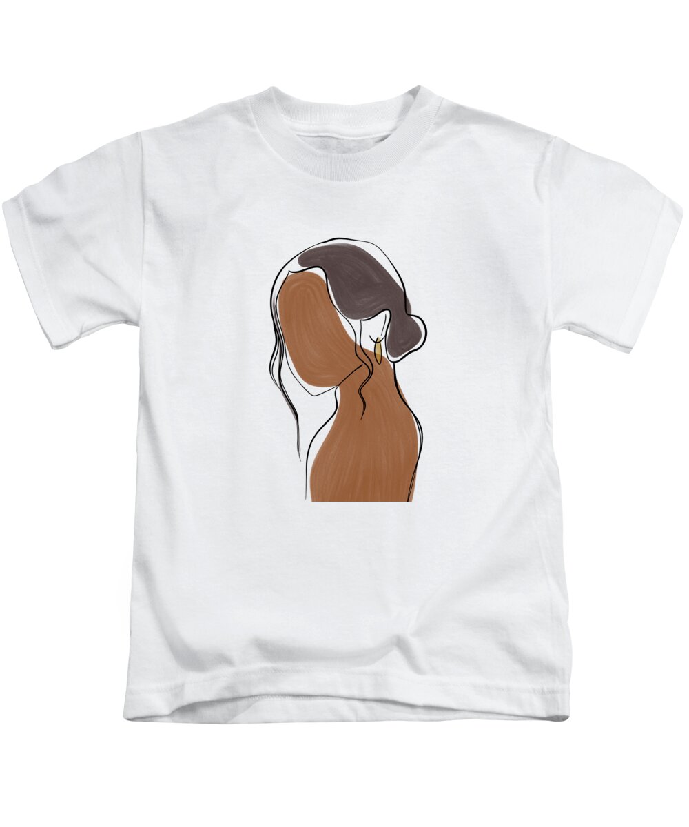 Abstract Kids T-Shirt featuring the digital art Kalonice 10 - Minimal, Modern - Abstract Women Line Art by Studio Grafiikka