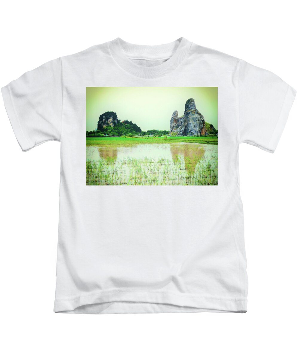 Karst Kids T-Shirt featuring the photograph Karst mountain and paddy field by Robert Bociaga