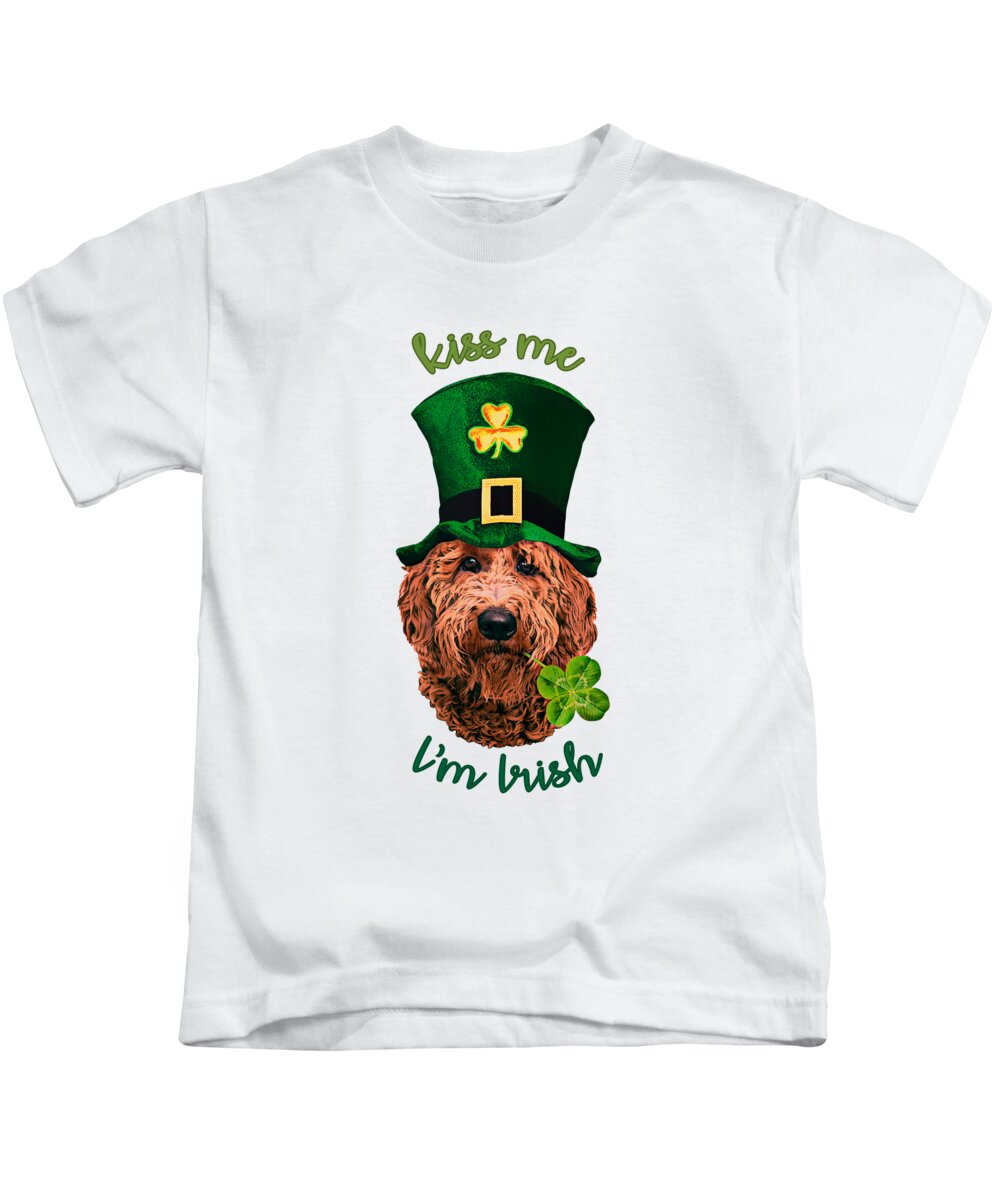 Dog Kids T-Shirt featuring the digital art Kiss Me I'm Irish by Madame Memento