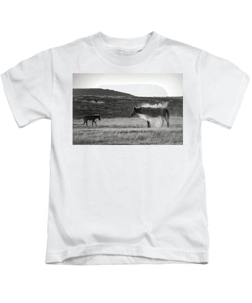 Equine Kids T-Shirt featuring the photograph Late For Dinner Again... by Dirk Johnson