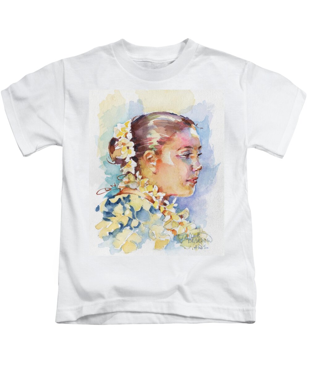 Hula Kids T-Shirt featuring the painting Leilani by Penny Taylor-Beardow