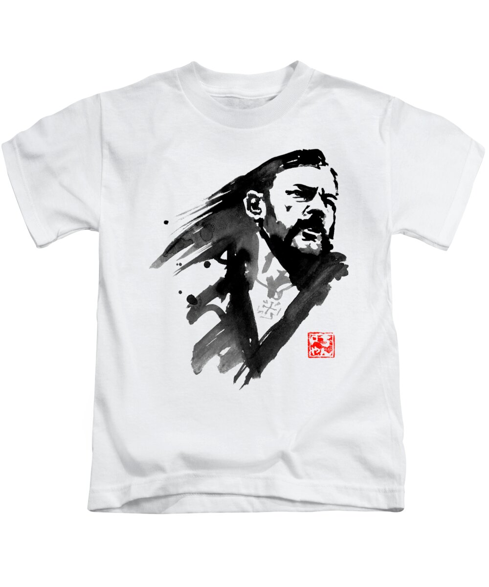 Lemmy Kilmister Kids T-Shirt featuring the painting Lemmy 02 by Pechane Sumie