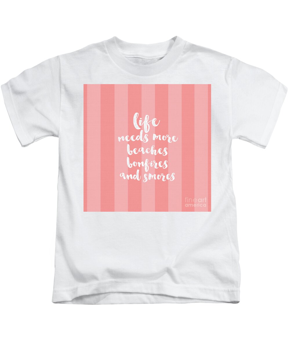 Beach Kids T-Shirt featuring the digital art Life Needs More Beaches-coral by Sylvia Cook