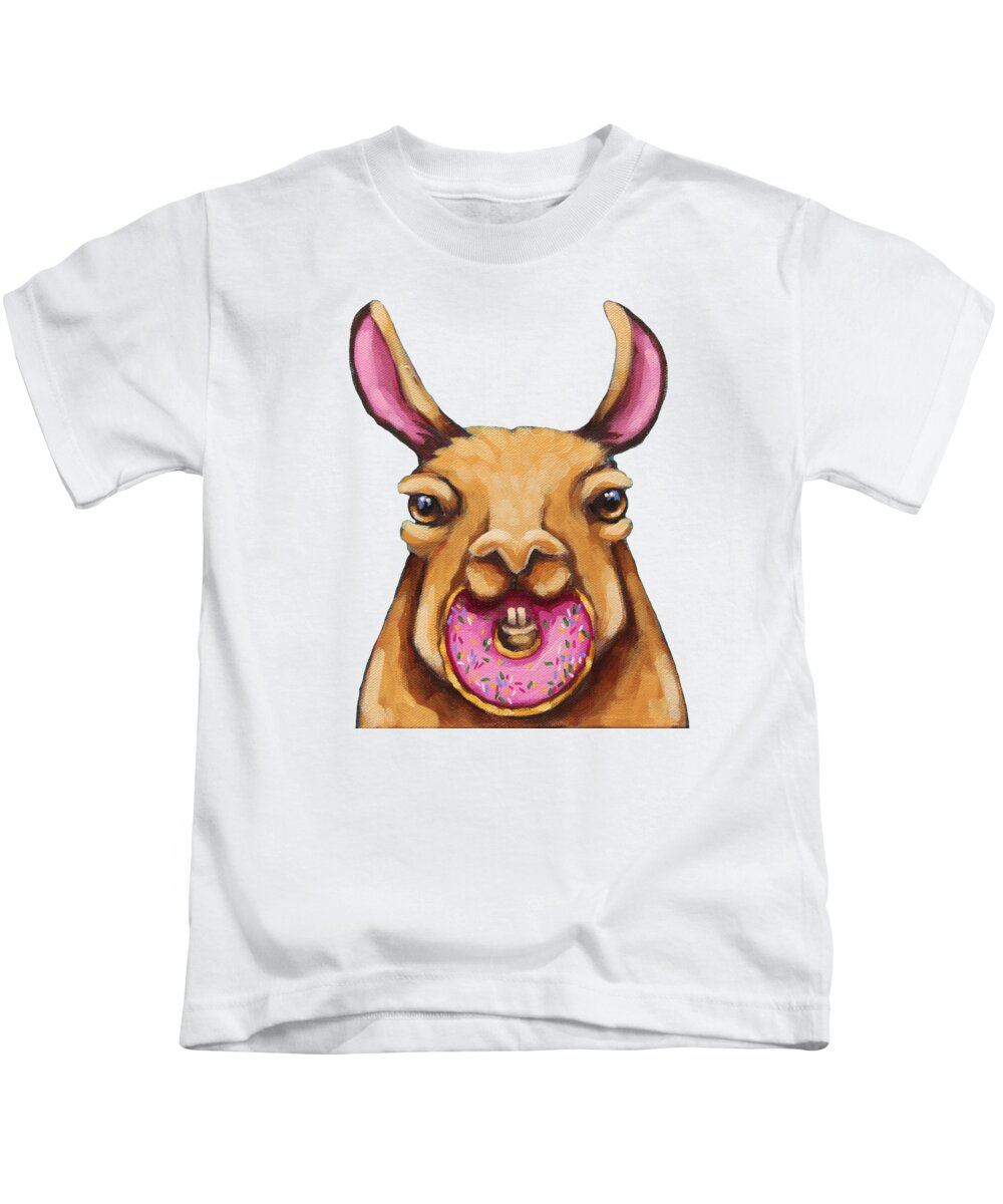 Llama Kids T-Shirt featuring the painting Llama Breakfast by Lucia Stewart