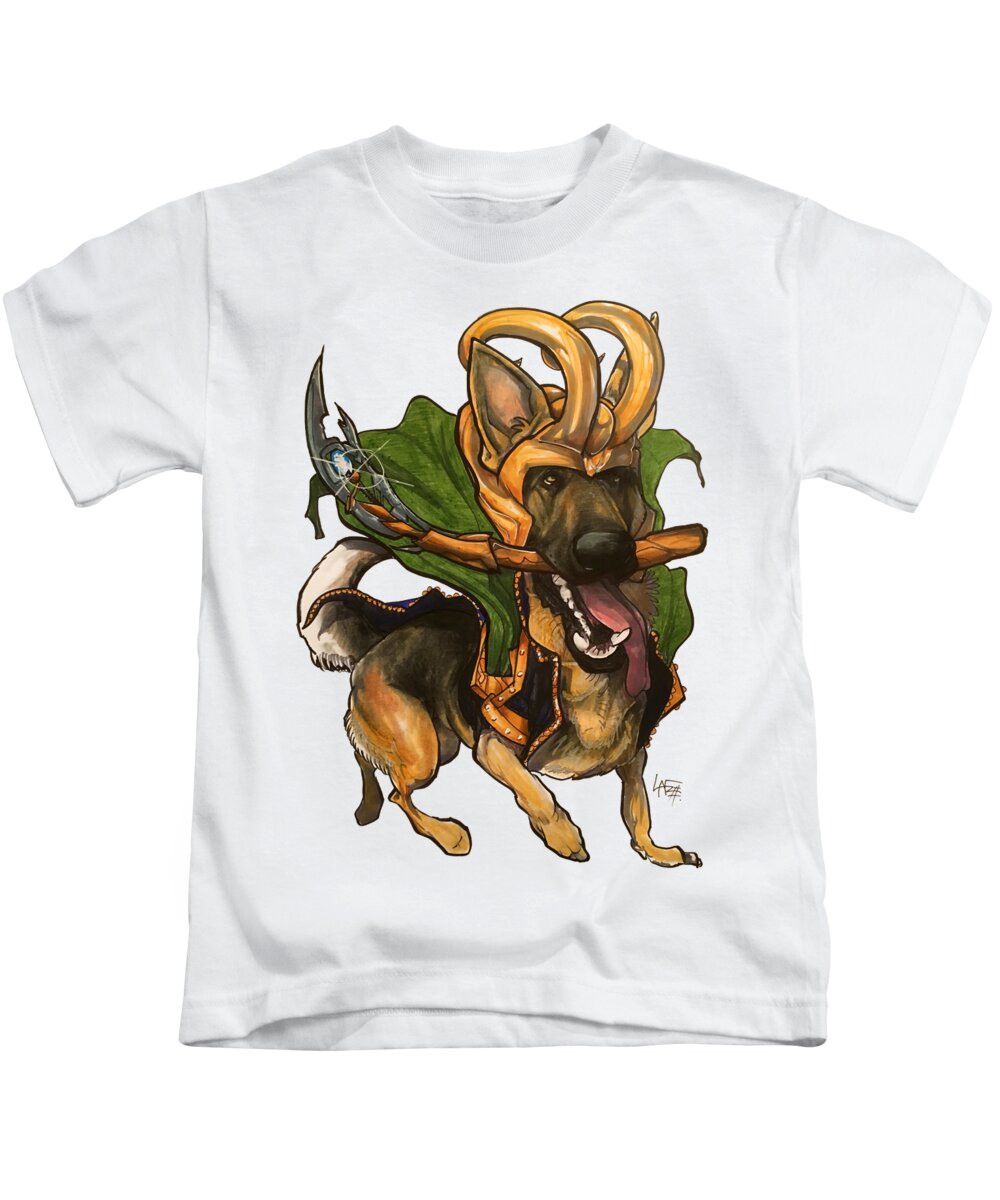 Dog Kids T-Shirt featuring the drawing Loki German Shepherd by Canine Caricatures By John LaFree