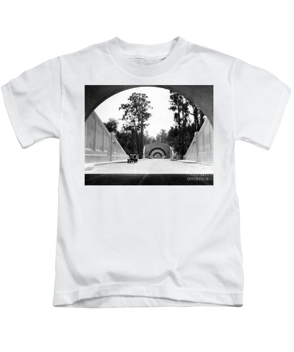 Los Angeles Kids T-Shirt featuring the photograph Los Angeles Figueroa Tunnels 1931 by Sad Hill - Bizarre Los Angeles Archive