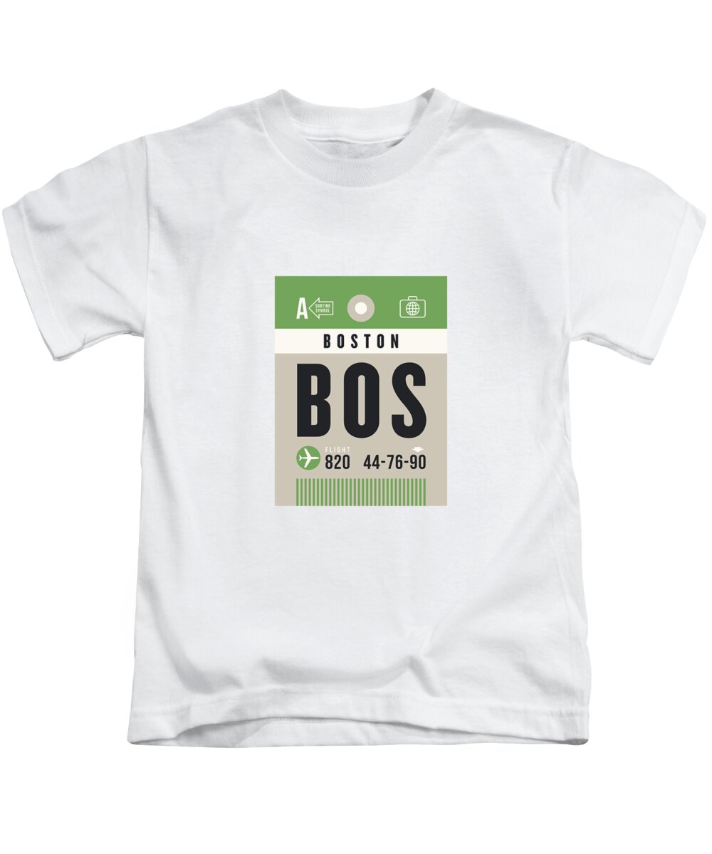 Airline Kids T-Shirt featuring the digital art Luggage Tag A - BOS Boston USA by Organic Synthesis