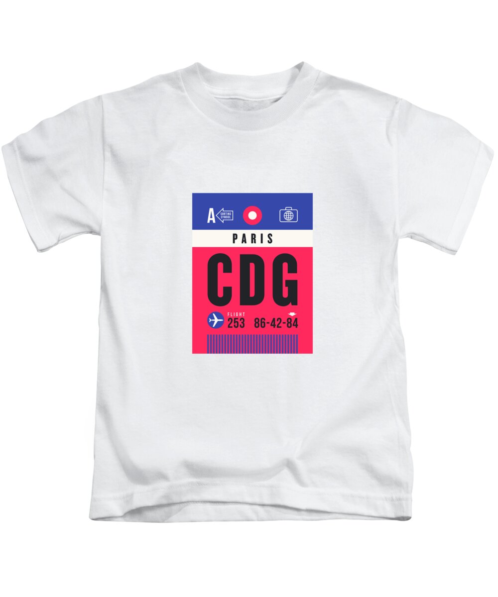 Airline Kids T-Shirt featuring the digital art Luggage Tag A - CDG Paris France by Organic Synthesis