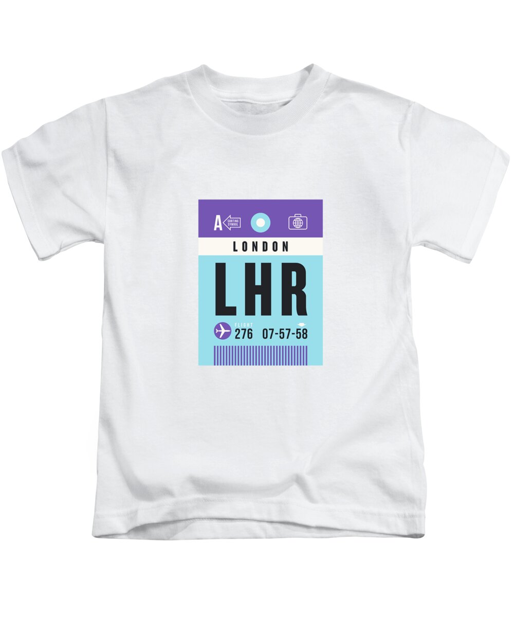 Airline Kids T-Shirt featuring the digital art Luggage Tag A - LHR London England UK by Organic Synthesis