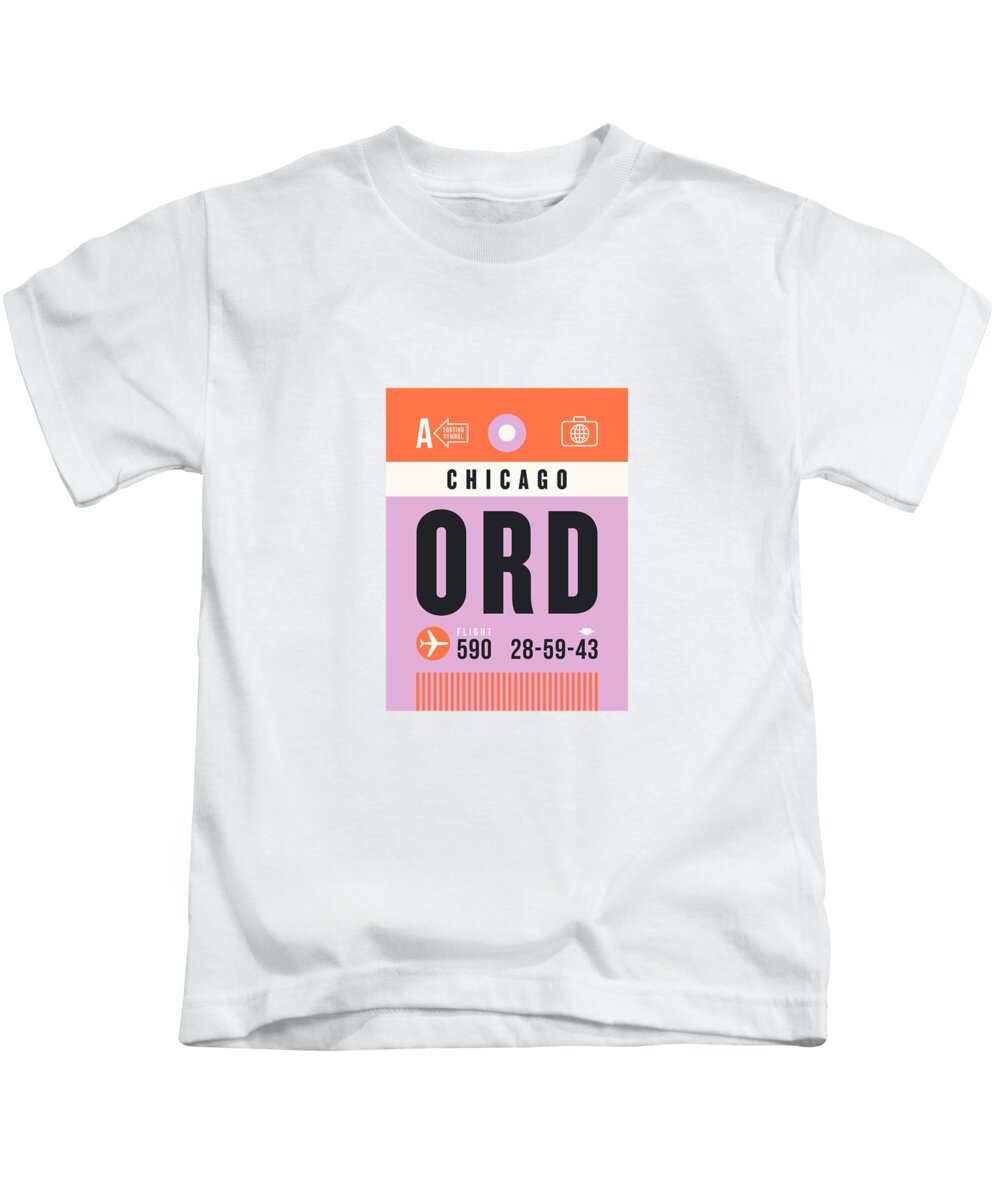 Airline Kids T-Shirt featuring the digital art Luggage Tag A - ORD Chicago USA by Organic Synthesis