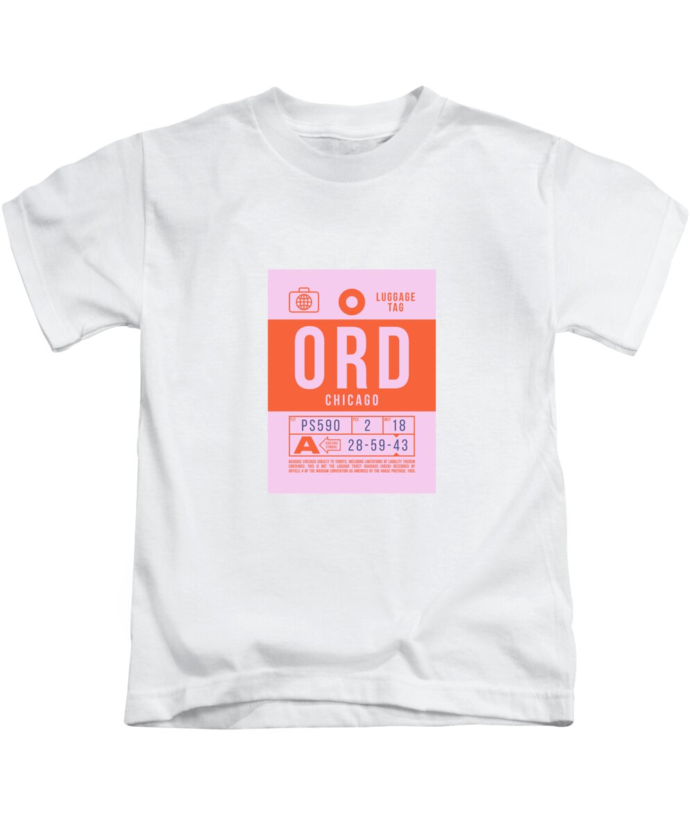 Airline Kids T-Shirt featuring the digital art Luggage Tag B - ORD Chicago USA by Organic Synthesis