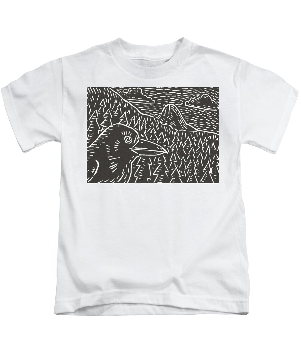 Raven Kids T-Shirt featuring the relief Magician of Idyllwild by Gerry High