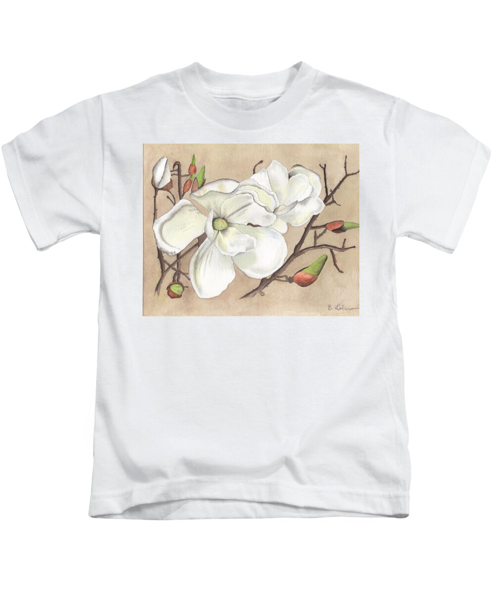 Magnolia Kids T-Shirt featuring the painting Magnolias by Bob Labno
