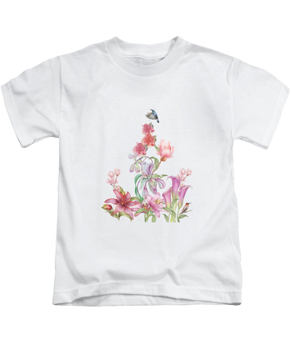 Flowers Kids T-Shirt featuring the mixed media Magnolias Callas And Lilies by Johanna Hurmerinta
