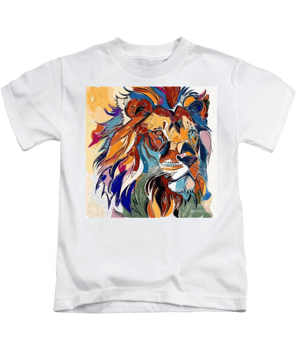 Abstract Kids T-Shirt featuring the digital art Male Lion Abstract Portrait Artwork - 01775SA1A by Philip Preston