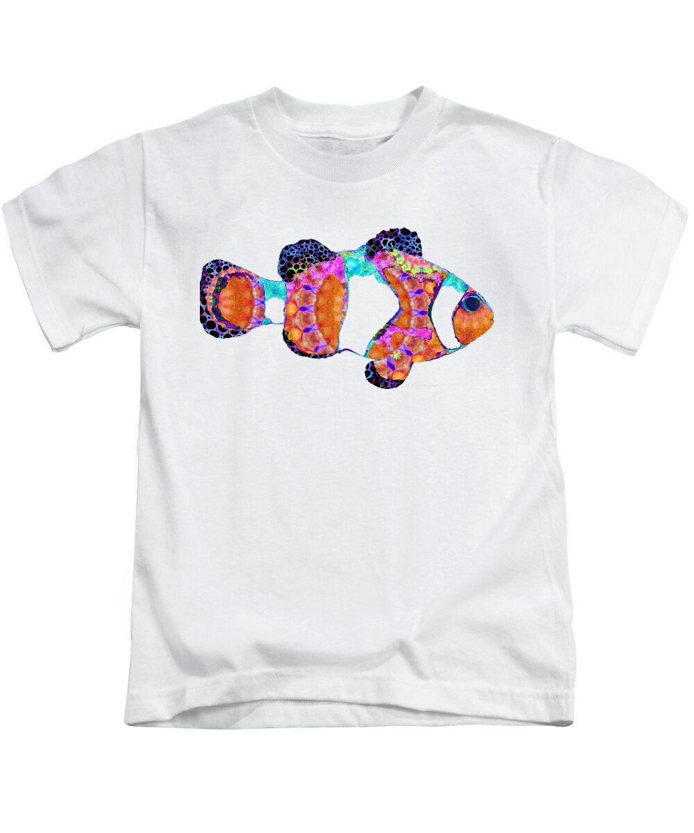 Clown Fish Kids T-Shirt featuring the painting Mandala Clown Fish - Colorful Beach Art - Sharon Cummings by Sharon Cummings