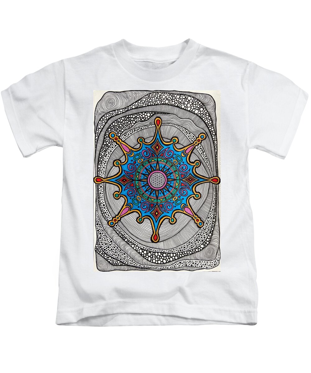 Mandala Kids T-Shirt featuring the drawing Mandala by Tanja Leuenberger