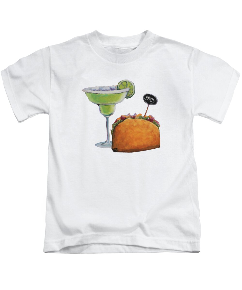 Margarita Kids T-Shirt featuring the painting Margarita and Spicy Taco by Lucia Stewart