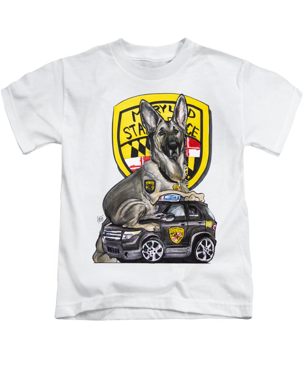Dog Kids T-Shirt featuring the drawing Maryland Police German Shepherd 1 by Canine Caricatures By John LaFree