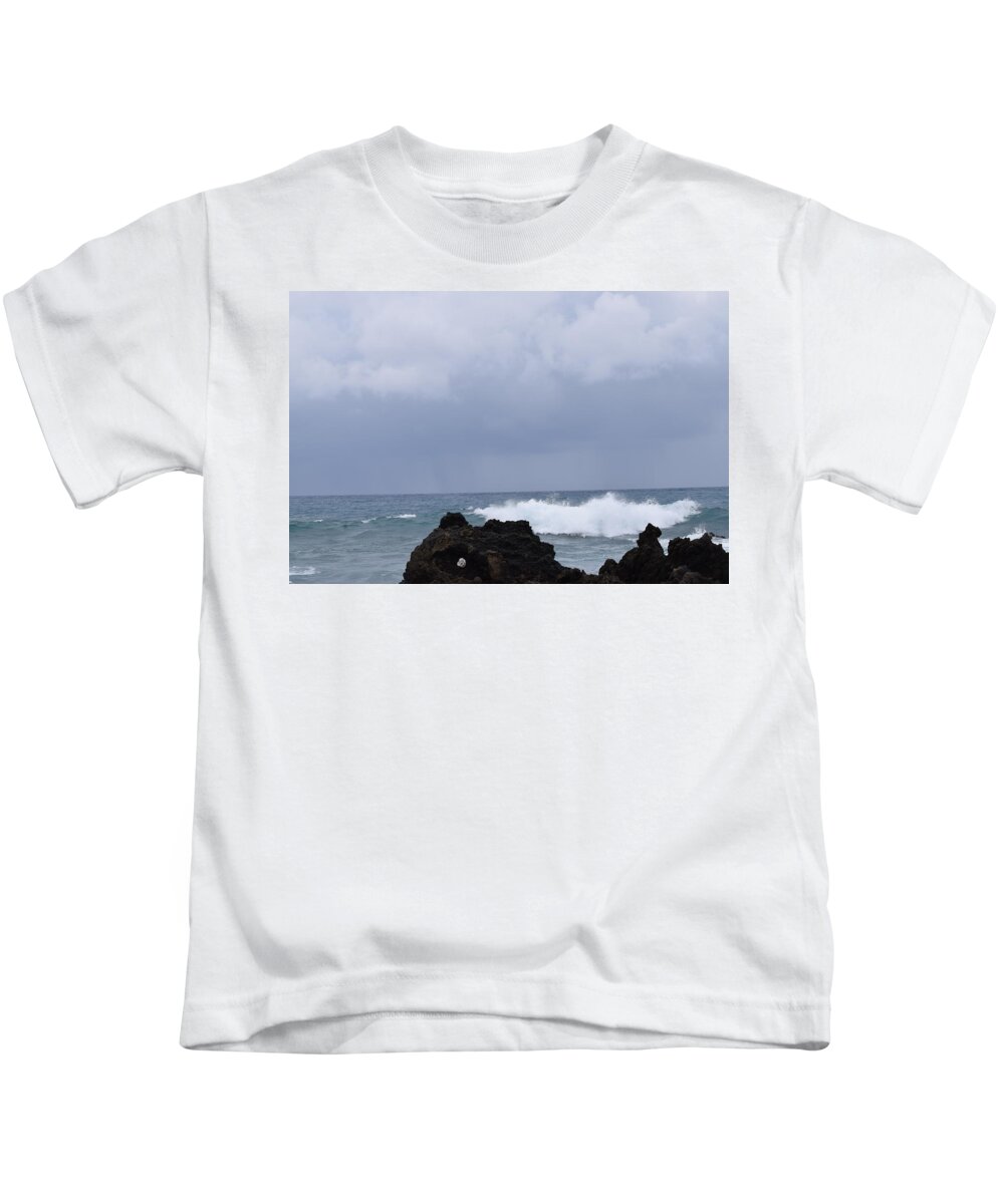 Aloha Kids T-Shirt featuring the photograph Turbulant waves-Darby Hurricane-Maui by Bnte Creations