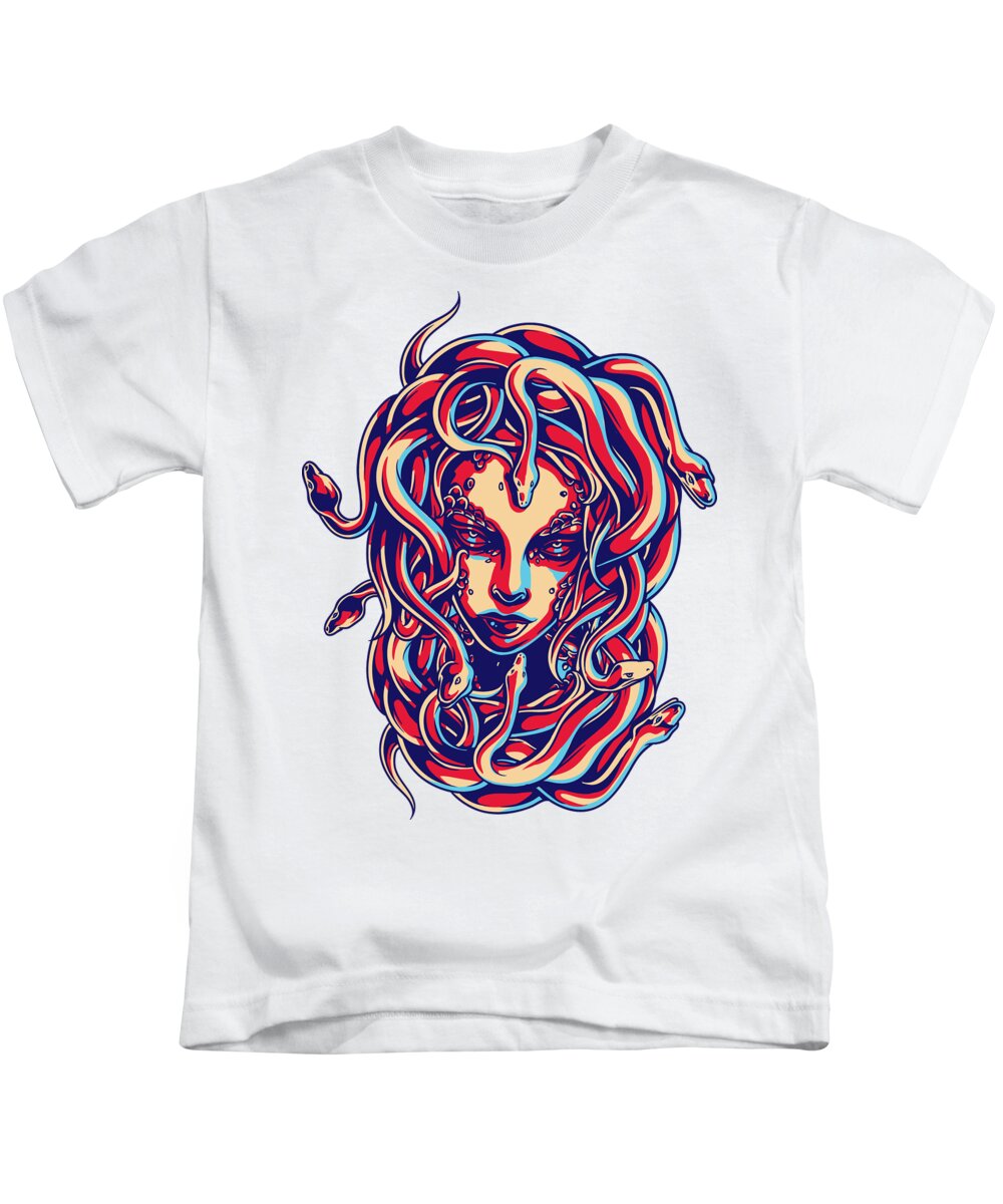 Greek Mythology Kids T-Shirt featuring the digital art Medusa by Jacob Zelazny