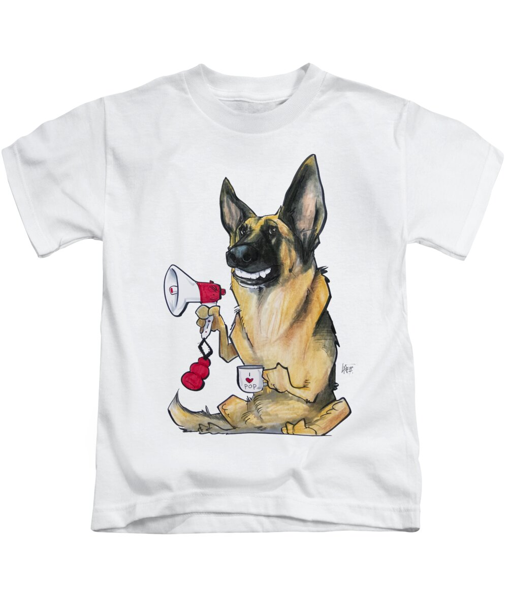 Dog Kids T-Shirt featuring the drawing Megaphone German Shepherd by Canine Caricatures By John LaFree