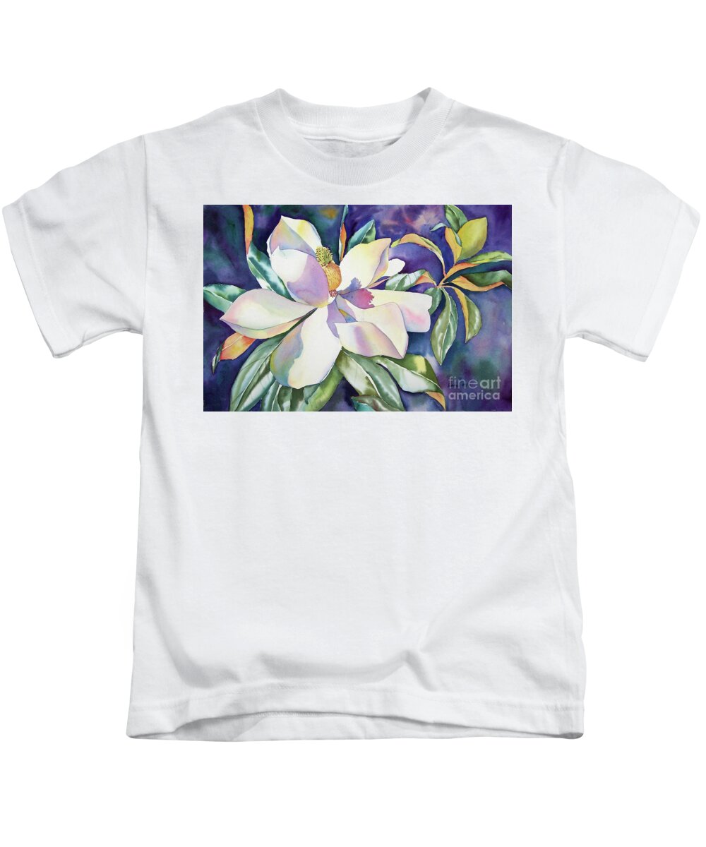 Magnolia Kids T-Shirt featuring the painting Midnight Magnolia by Liana Yarckin
