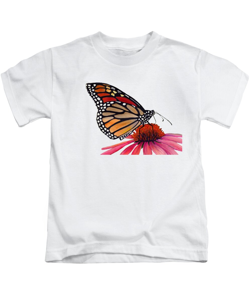 Butterfly Kids T-Shirt featuring the painting Monarch Butterfly on White by Hailey E Herrera