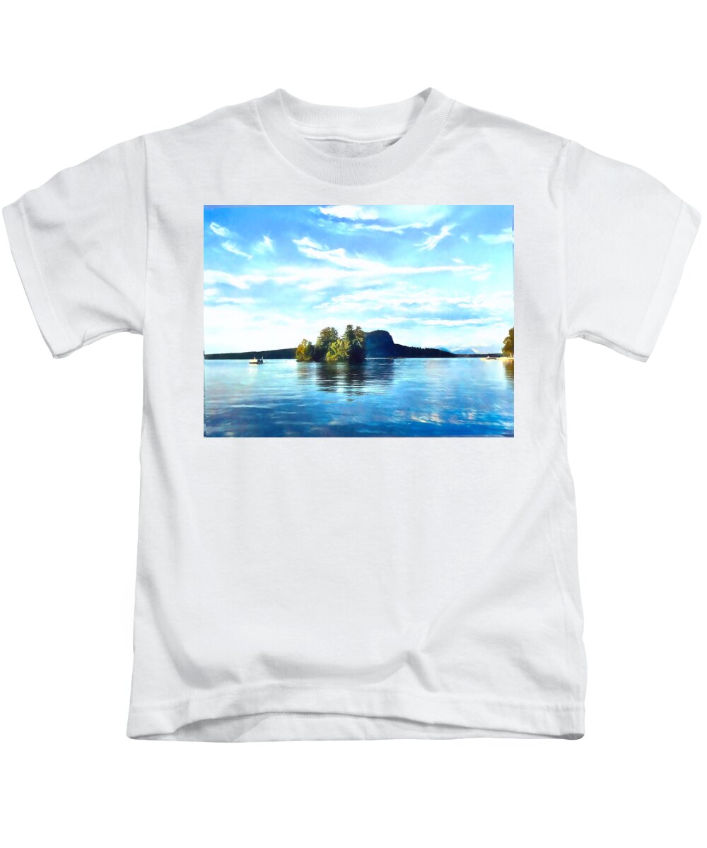  Kids T-Shirt featuring the digital art Moosehead Lake by Cindy Greenstein