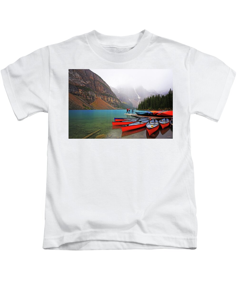Moraine Lake Kids T-Shirt featuring the photograph Moraine Lake in Banff National Park by Shixing Wen