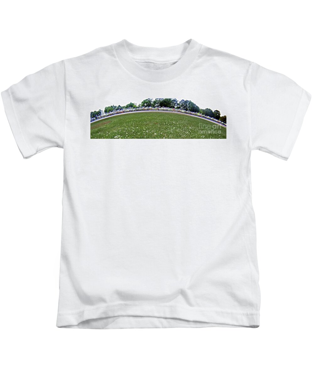 Motorcycle Kids T-Shirt featuring the photograph Motorcycle Panorama Composite racing corner by Pete Klinger