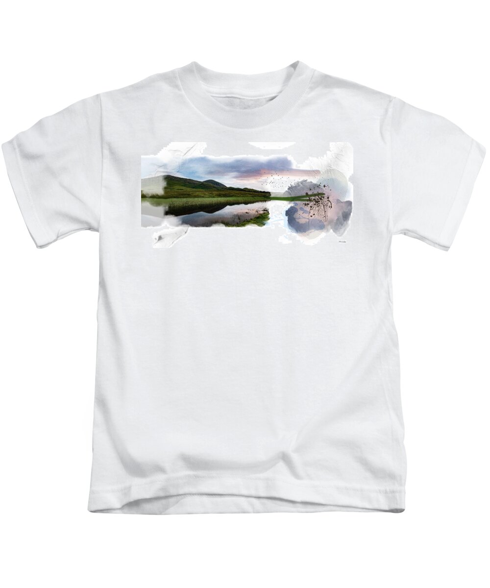 Mountain Kids T-Shirt featuring the mixed media Mountain Reflection by Moira Law