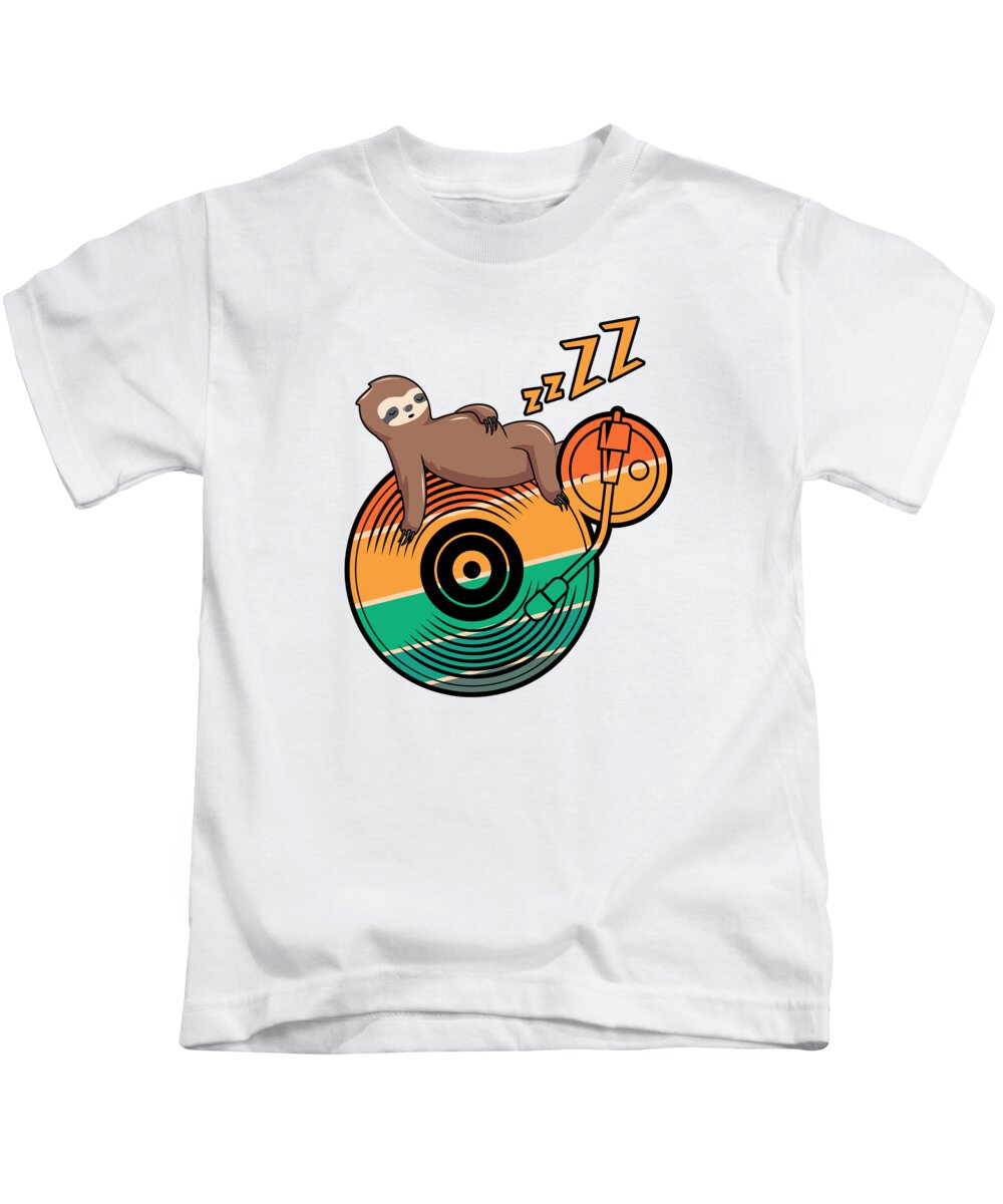 Vinyl Kids T-Shirt featuring the digital art Music Vinyl LP Collection Cute Sleeping Sloth by Toms Tee Store