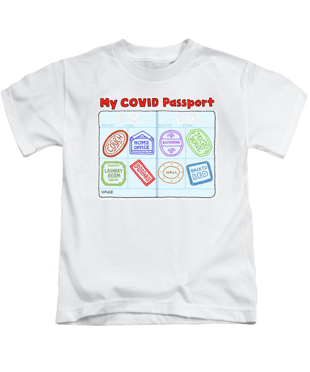 My Covid Passport Kids T-Shirt featuring the drawing My Covid Passport by Ron Hauge