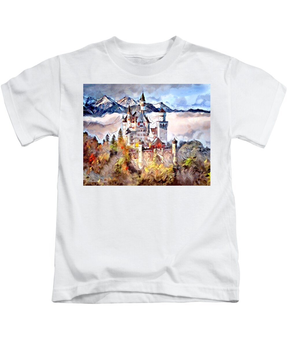 Castle Kids T-Shirt featuring the digital art Neuschwanstein Castle by Pennie McCracken