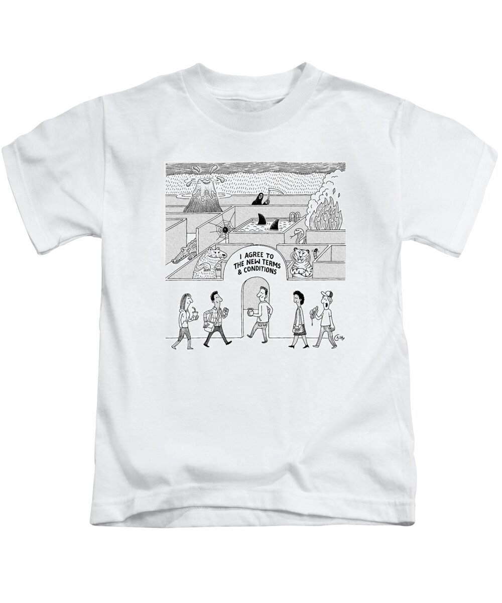 Captionless Kids T-Shirt featuring the drawing New Terms And Conditions by Tom Chitty