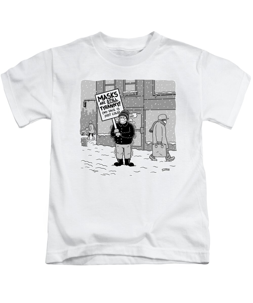 Captionless Kids T-Shirt featuring the drawing New Yorker February 17, 2021 by Ward Sutton