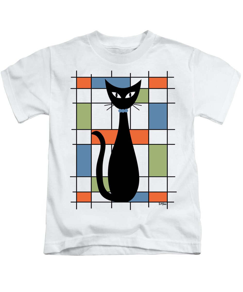 Abstract Black Cat Kids T-Shirt featuring the digital art No Background Mondrian Abstract Cat 1 by Donna Mibus