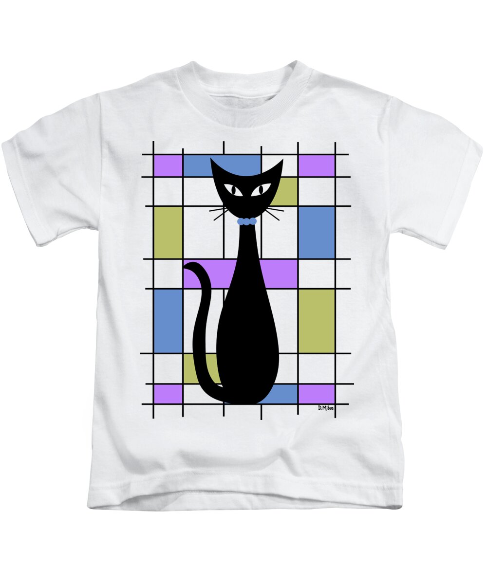 Abstract Black Cat Kids T-Shirt featuring the digital art No Background Mondrian Abstract Cat 2 by Donna Mibus