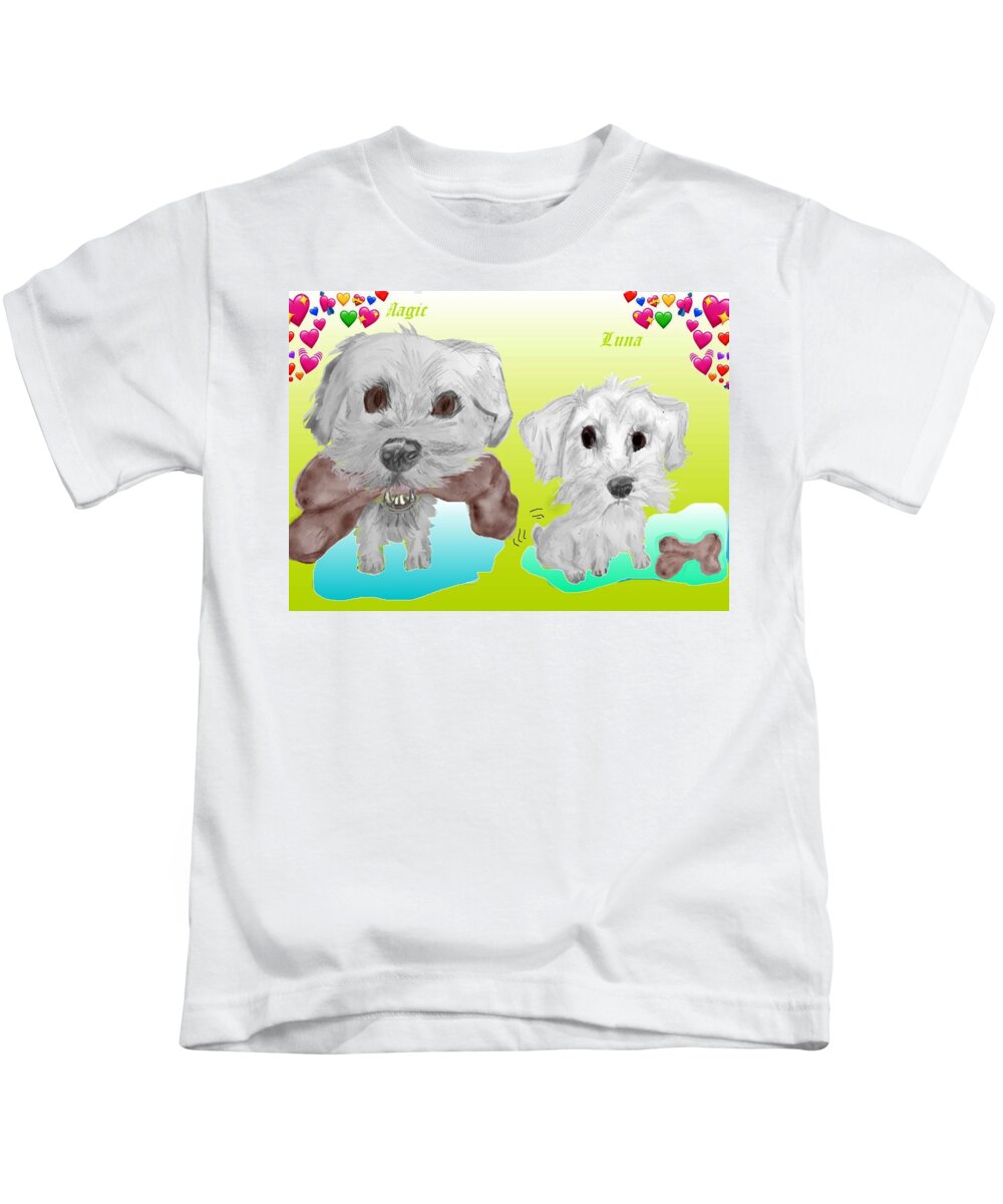 Schnoodle Magic Luna Sketch Digitally Colored Kids T-Shirt featuring the mixed media No Bones about it by Pamela Calhoun