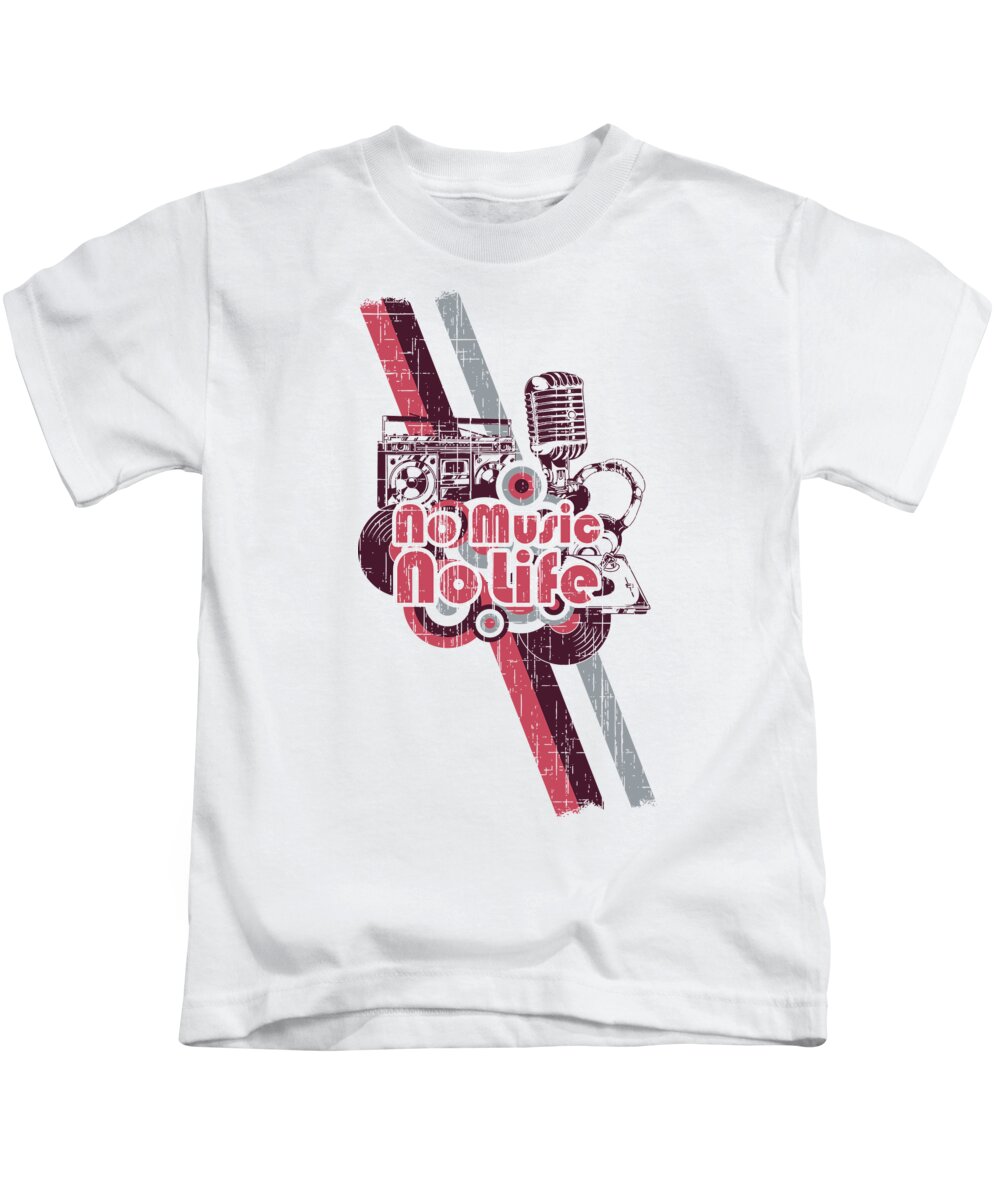 Mic Kids T-Shirt featuring the digital art No Music No Life Retro Style Studio by Jacob Zelazny