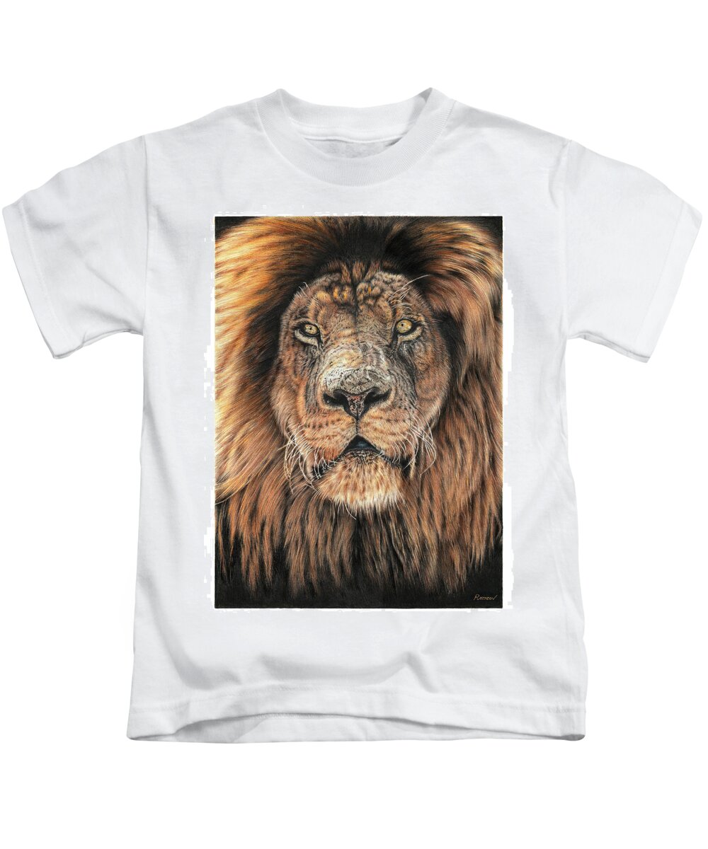 King Kids T-Shirt featuring the drawing Noble King by Casey 'Remrov' Vormer