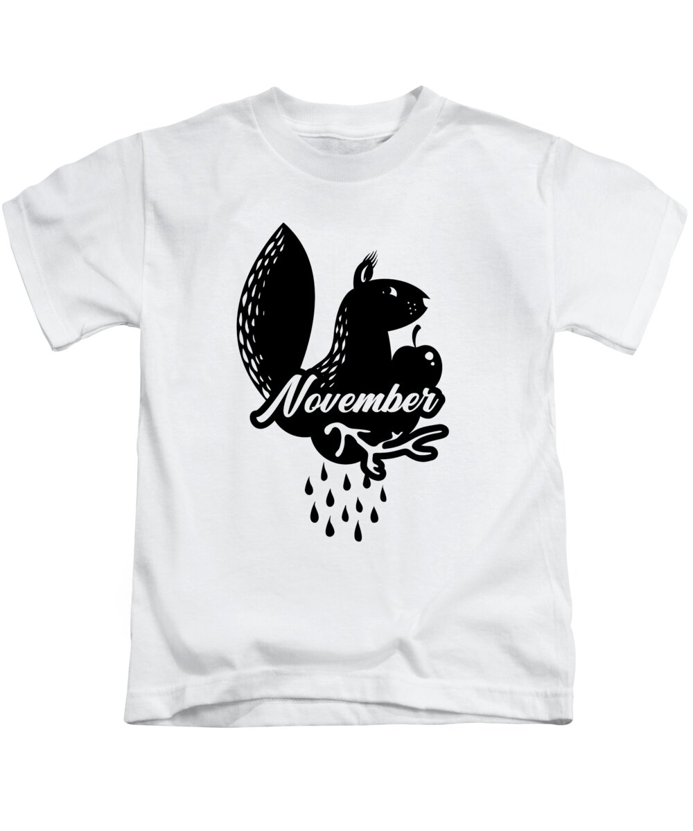 Autumn Season Kids T-Shirt featuring the digital art November Autumn Squirrel by Jacob Zelazny
