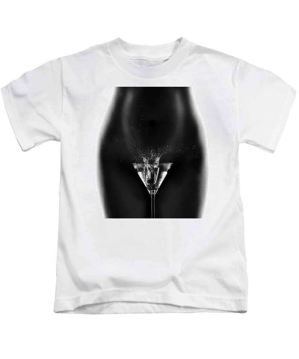 Woman Kids T-Shirt featuring the photograph Nude woman with martini splash by Johan Swanepoel