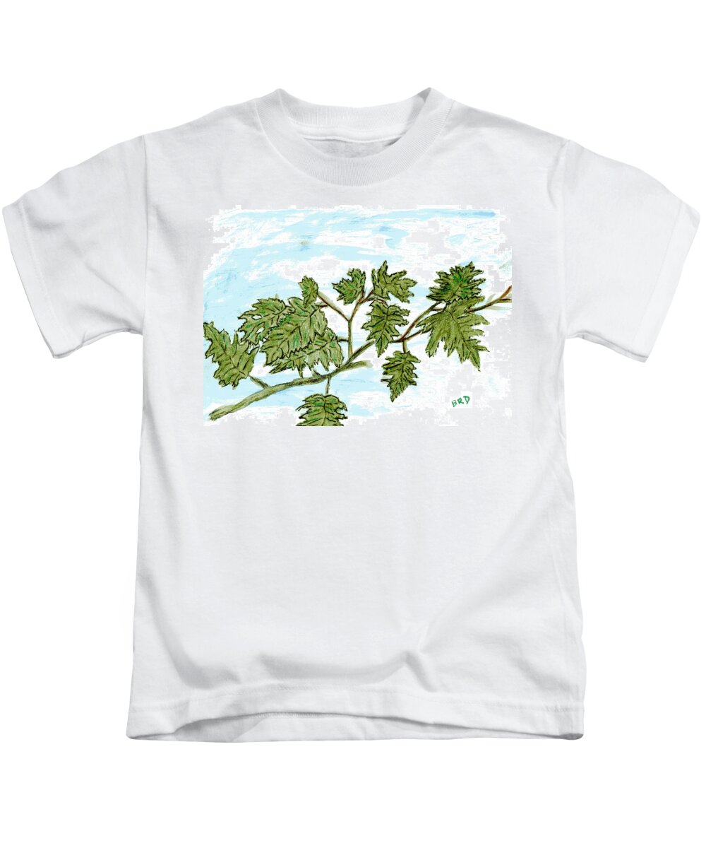 Oak Kids T-Shirt featuring the drawing Oak Leaves by Branwen Drew