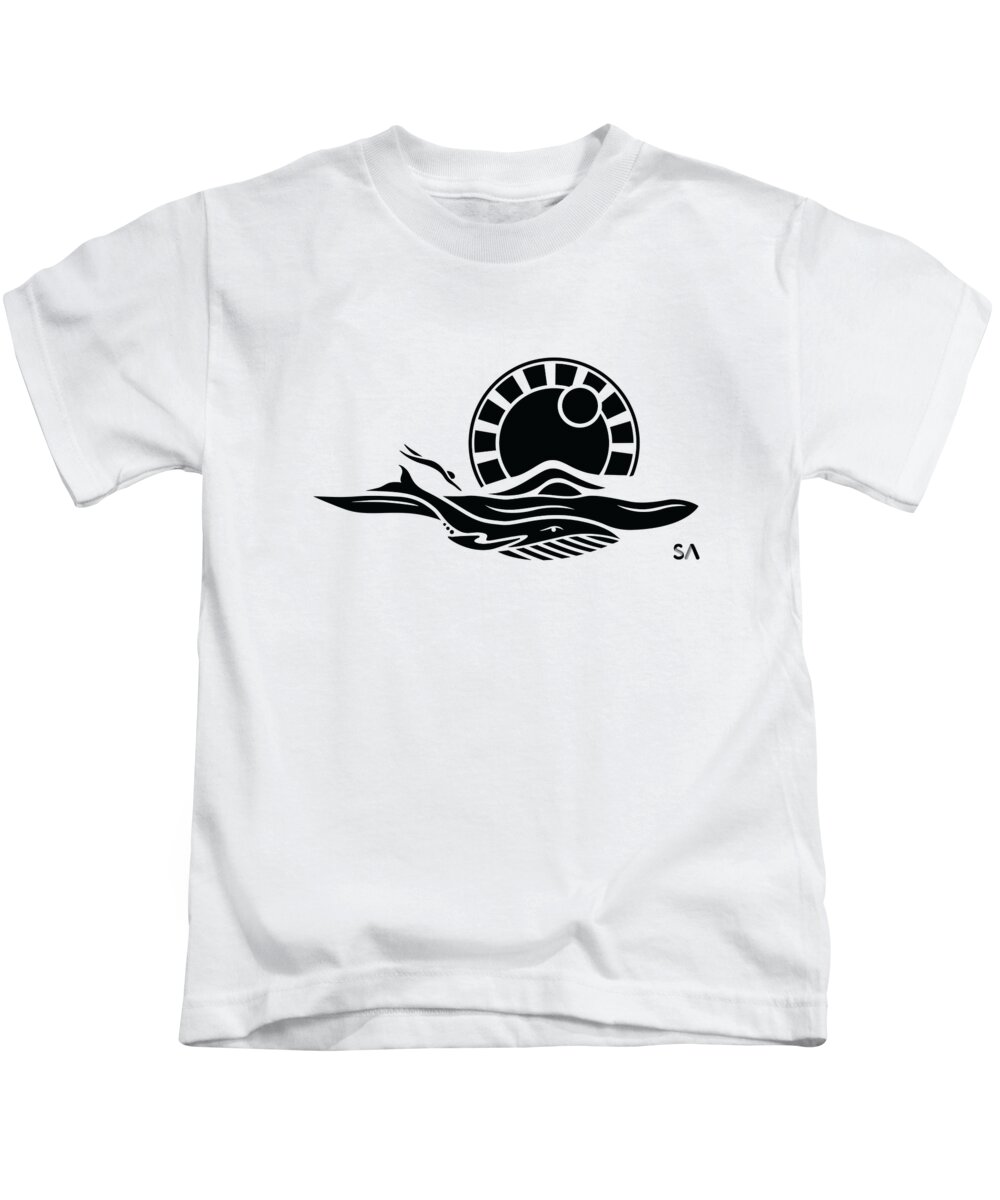 Black And White Kids T-Shirt featuring the digital art Ocean Swim by Silvio Ary Cavalcante